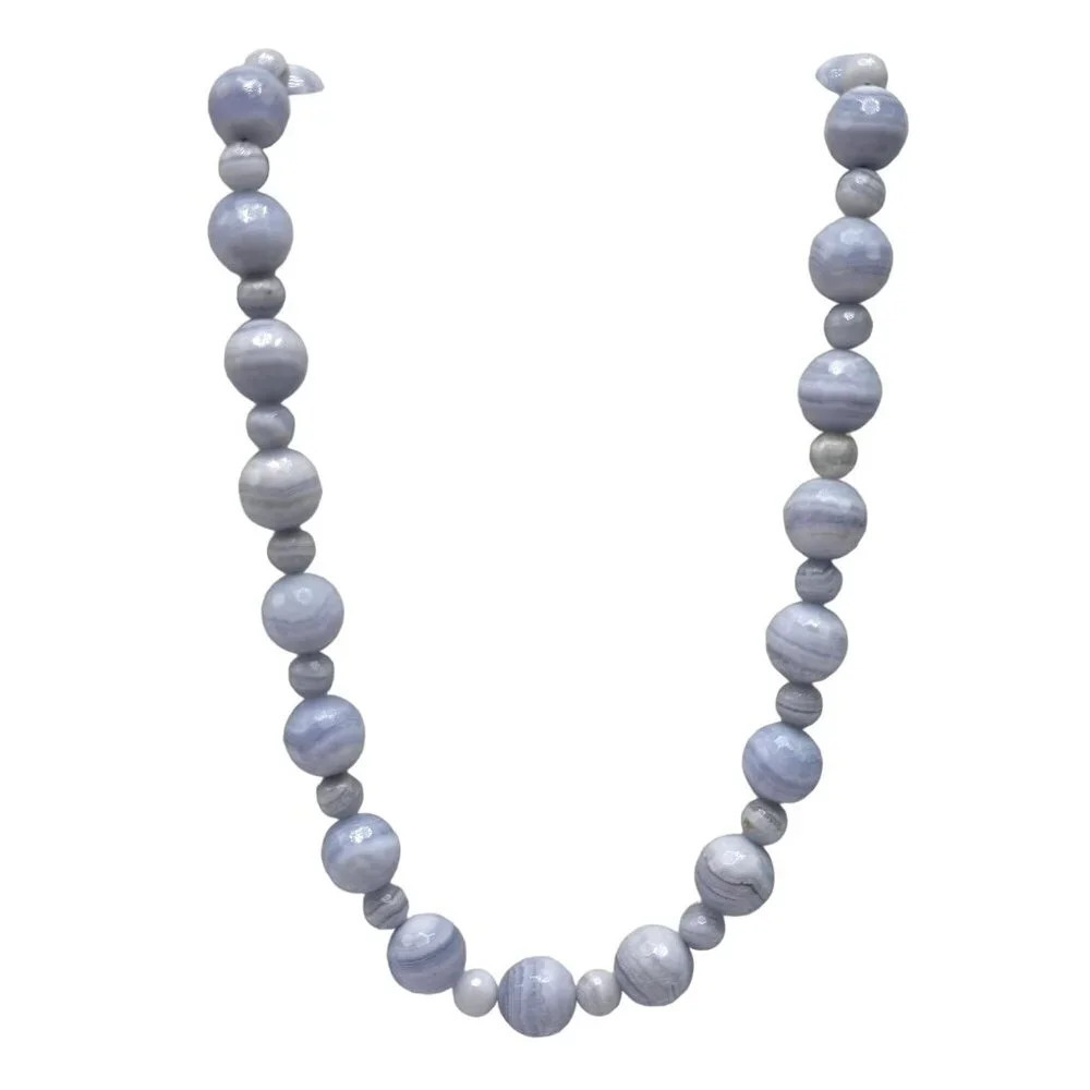 Vintage GSJ 14kt Gold Blue Lace Agate Beaded Necklace 24.5 in
